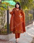 Graceful Embroide Cotton Kurta Set with Gotta-Laced Dupatta and Straight Pants — chic Three-Piece Ensemble for Festive and Everyday Style