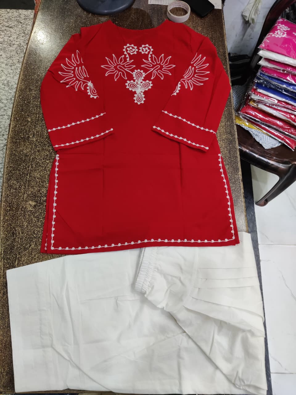 Women's Pure Cotton Embroide Kurta with Farshi Salwar Set