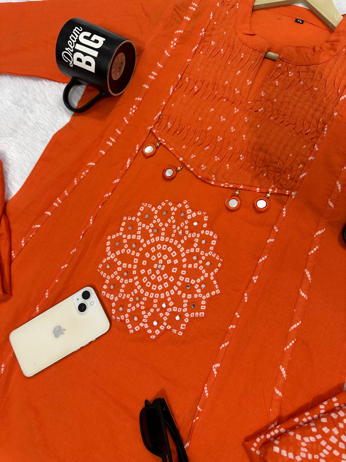 Trending Stylish A-Line Cotton Kurta Pant Dupatta Set with Pintex & Adda Work