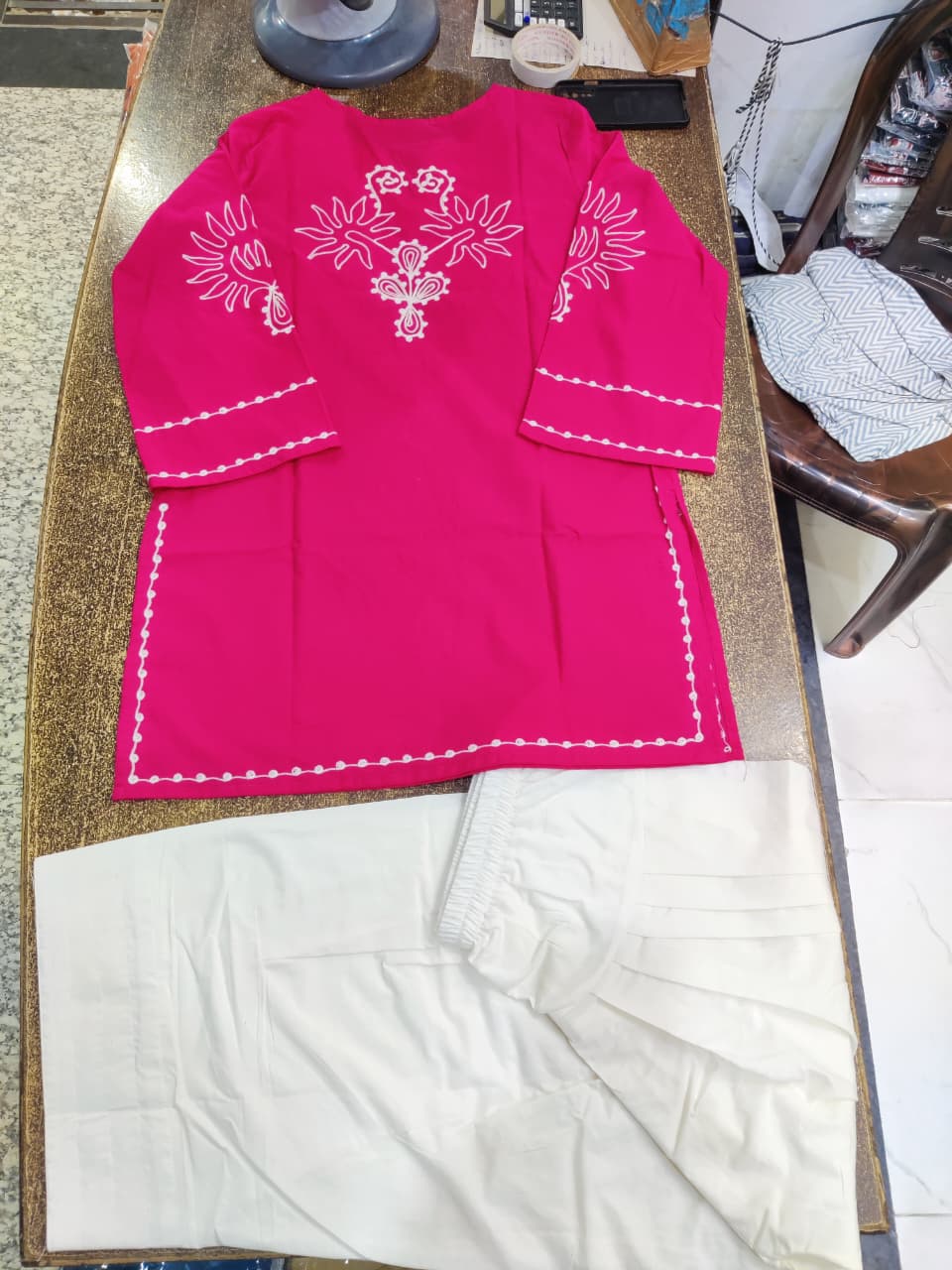 Women's Pure Cotton EmbroidePNK Kurta with Farshi Salwar Set