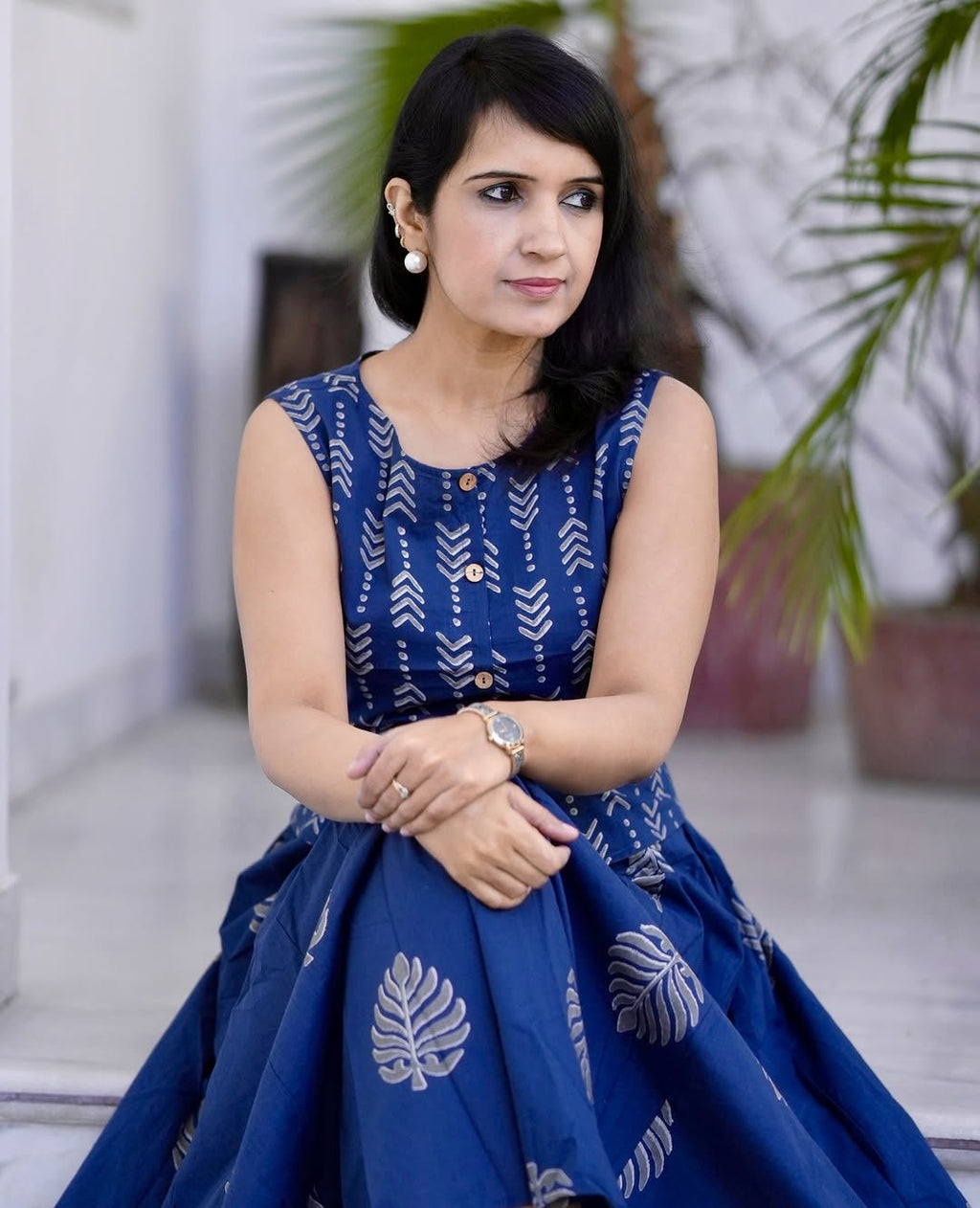 Women Printed Cotton Top And Skirt Set