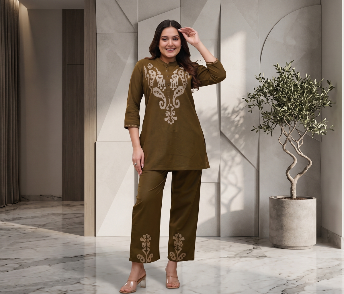 Premium Cotton Flex Embroide Straight Kurta Pant Set for Women