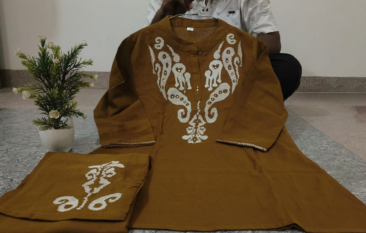 Premium Cotton Flex Embroide Straight Kurta Pant Set for Women
