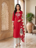 Elegant Sanganeri Print Cotton Kurta Pant Dupatta Set with Embroidery and Mirror Work
