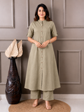 Trending A-Line Cotton Kurti Palazzo Set with Katha Work