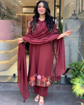 Women Embroide Cotton Kurta Pant Dupatta Set