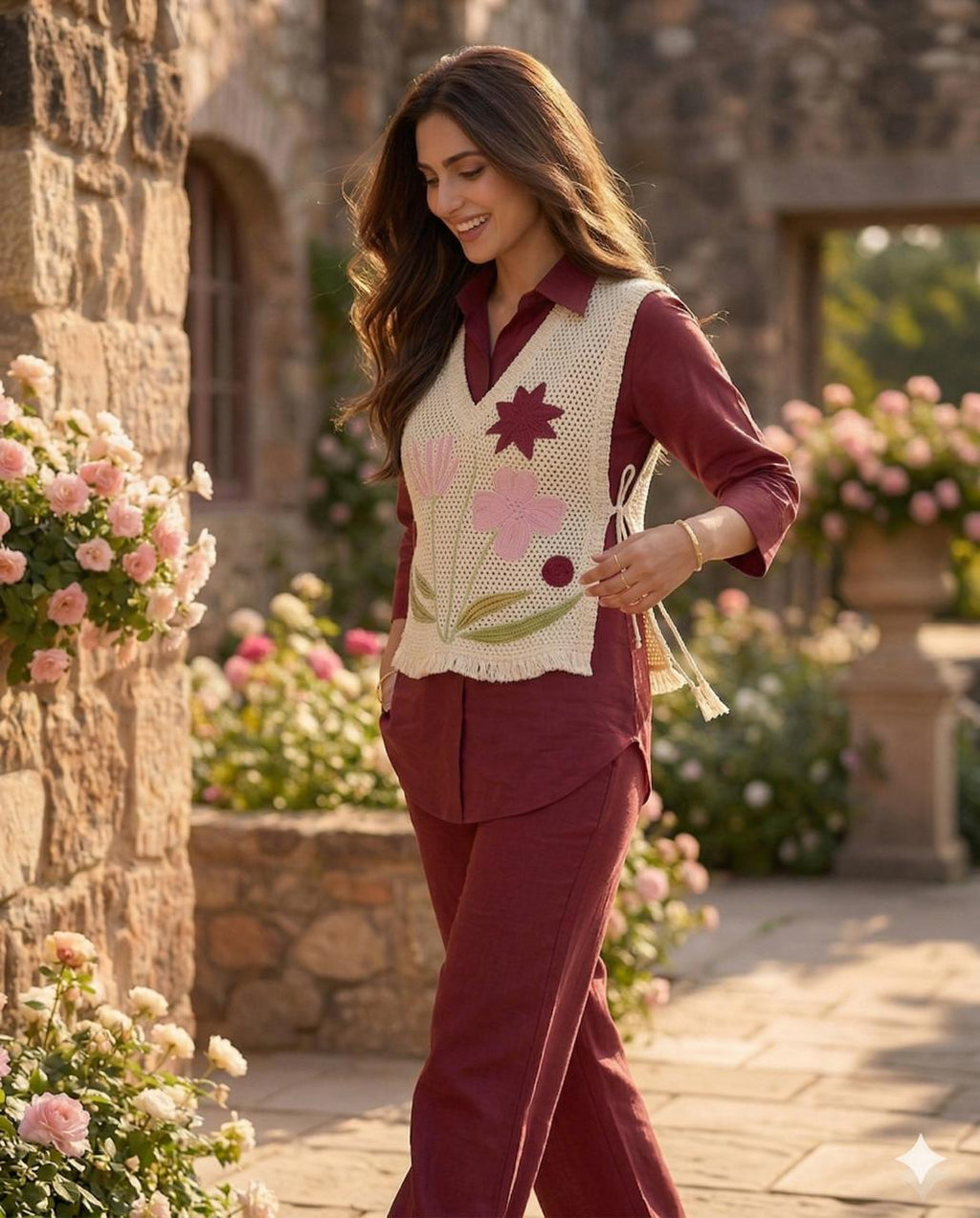 Premium Cotton Shirt with Jute Embroide Jacket and Pant Co-ord Set