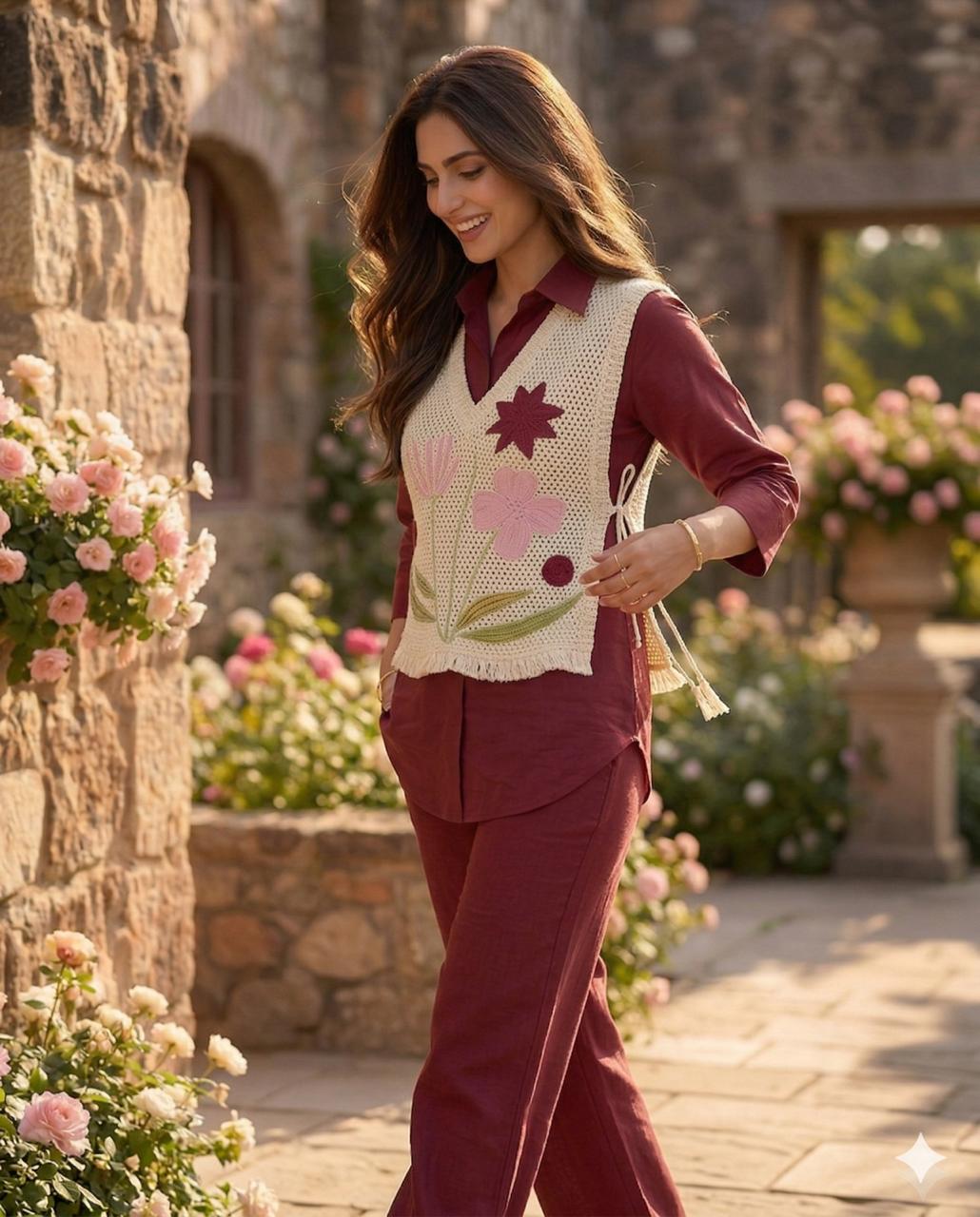 Premium Cotton Shirt with Jute Embroide Jacket and Pant Co-ord Set
