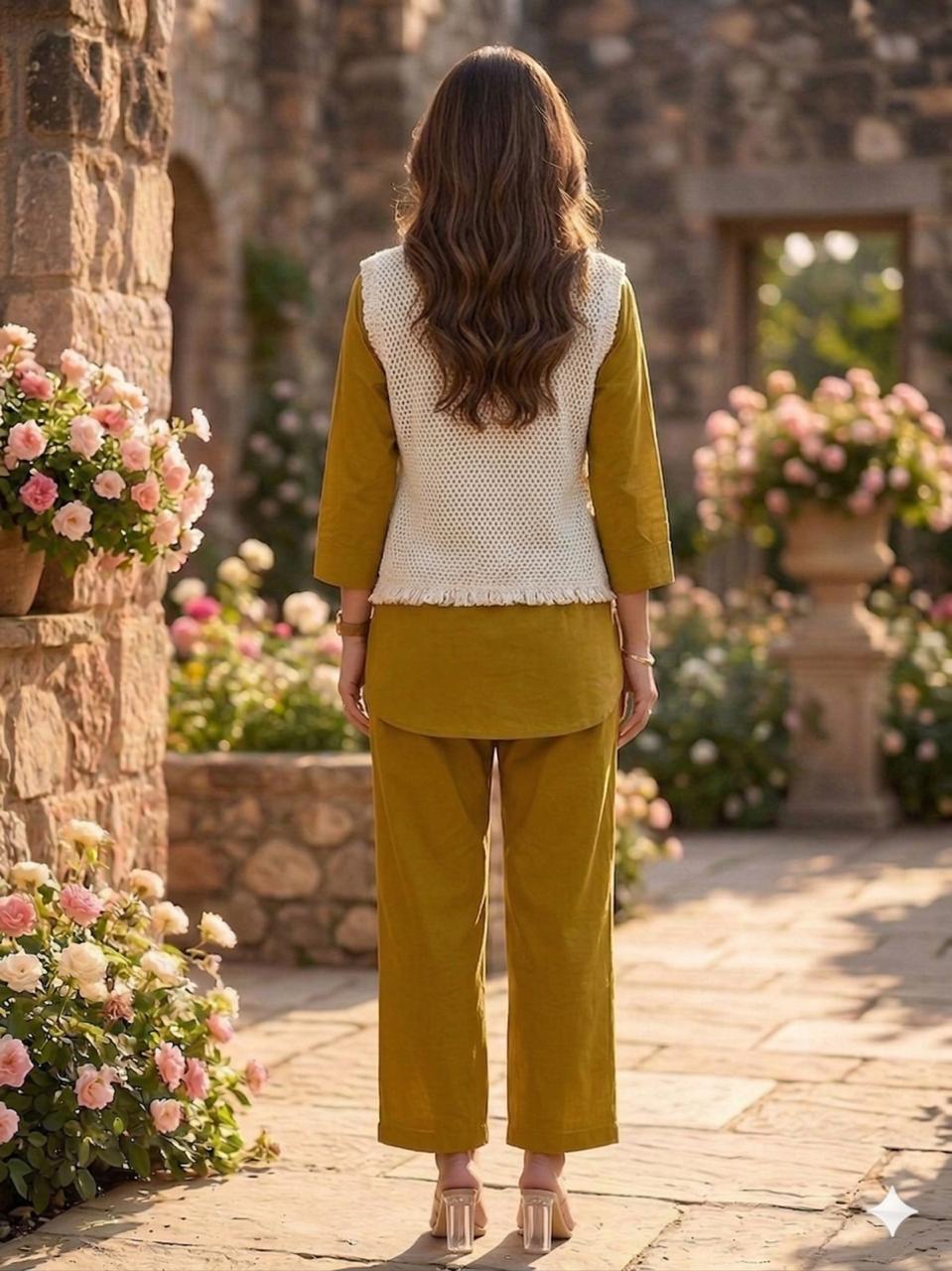 Premium Cotton Shirt with Jute EmbroideYLO Jacket and Pant Co-ord Set
