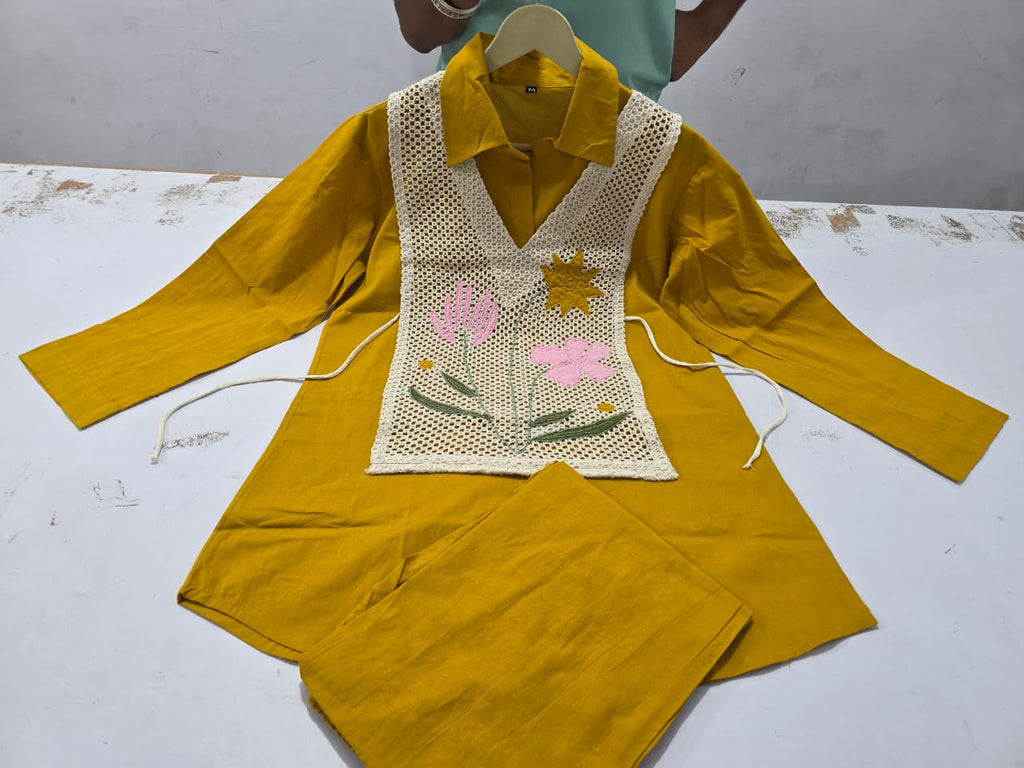 Premium Cotton Shirt with Jute EmbroideYLO Jacket and Pant Co-ord Set
