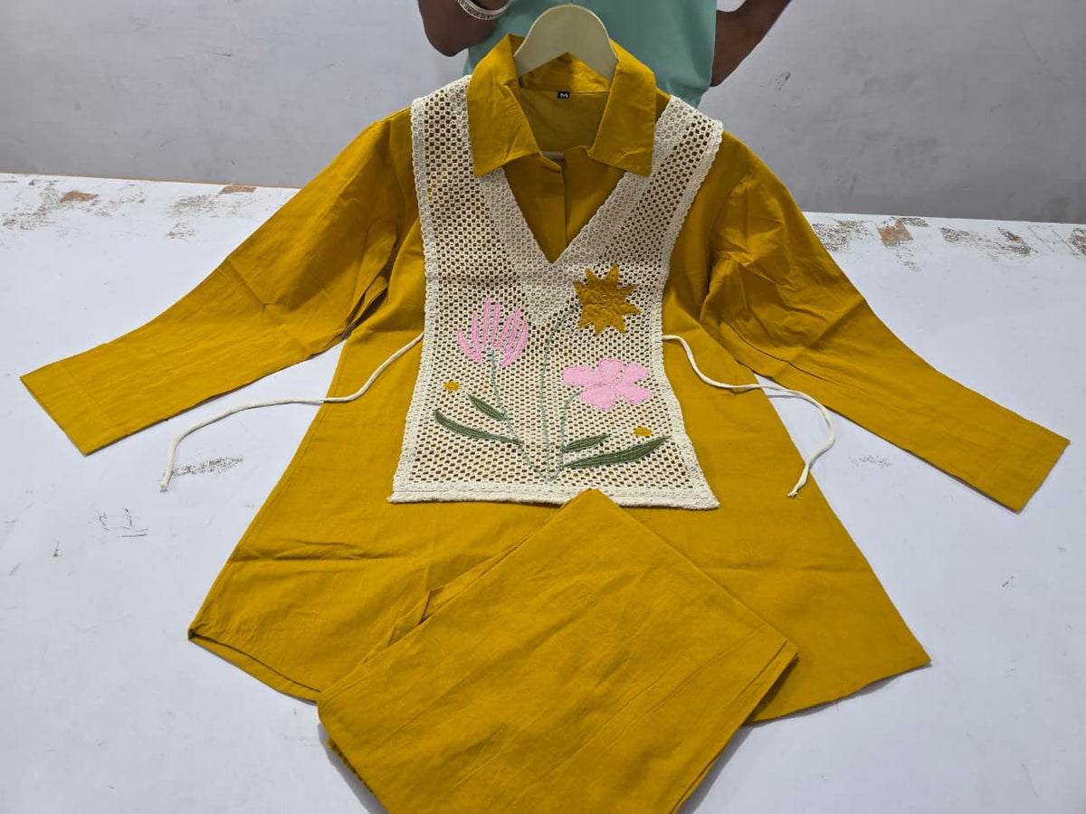 Premium Cotton Shirt with Jute EmbroideYLO Jacket and Pant Co-ord Set