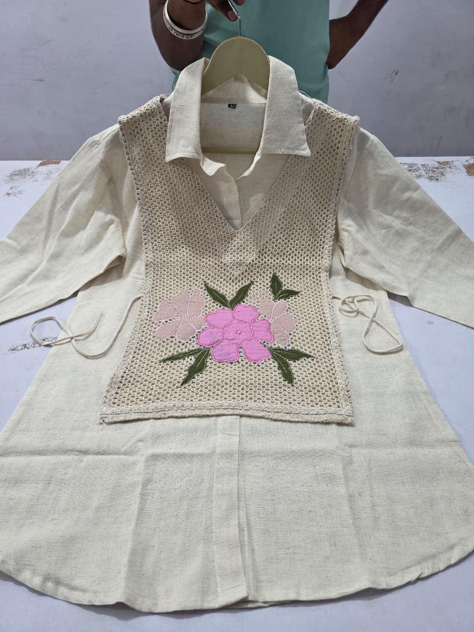 Premium Cotton Shirt with Jute EmbroideCRM Jacket and Pant Co-ord Set