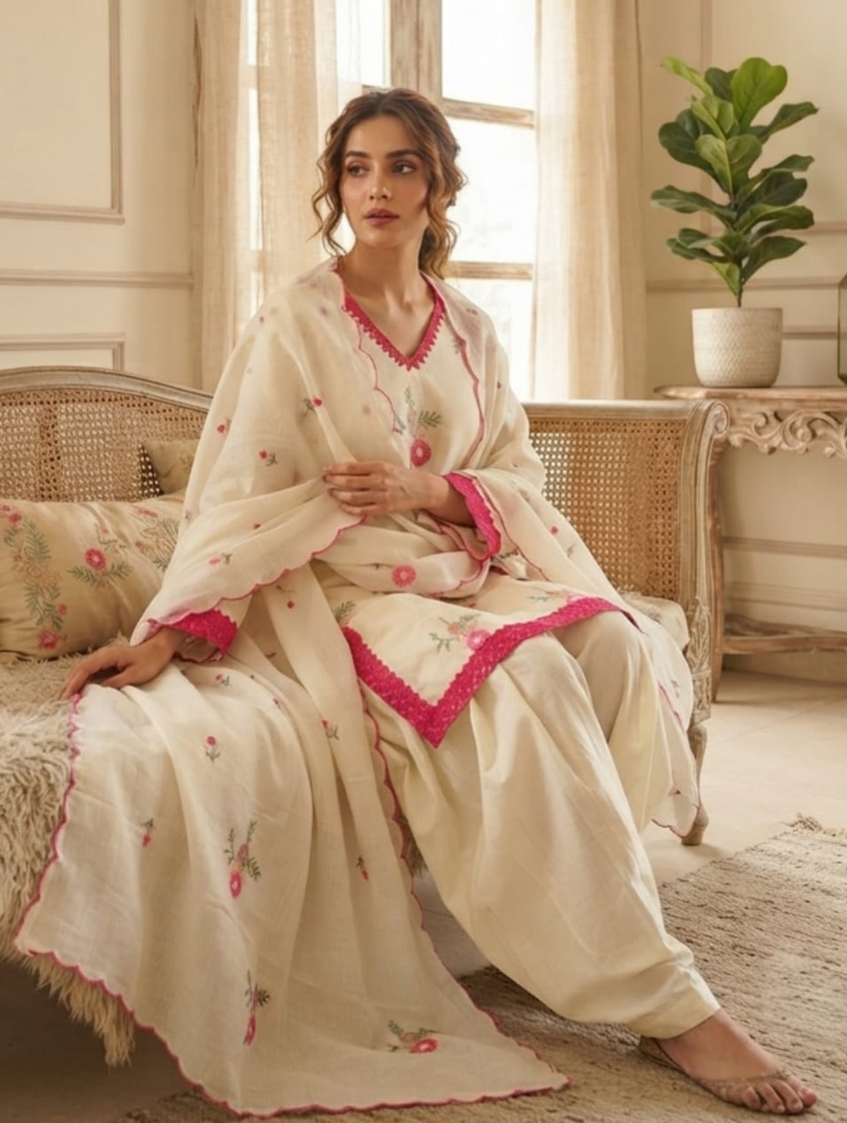 Premium Cotton Hand Embroide Jaipuri Print Farsi Salwar Set with Dupatta