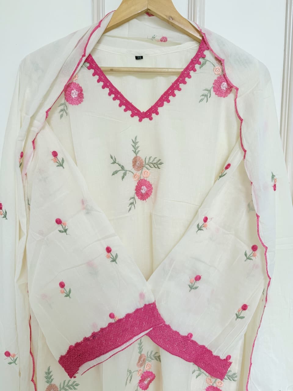 Premium Cotton Hand Embroide Jaipuri Print Farsi Salwar Set with Dupatta