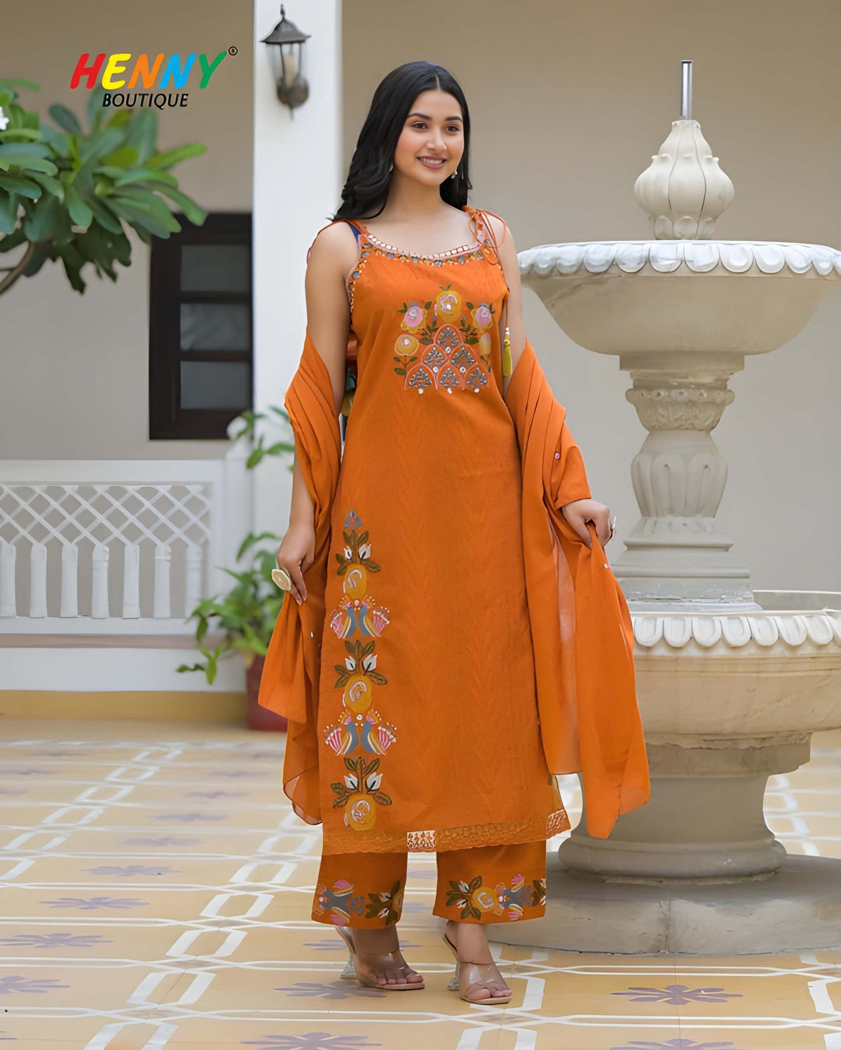 Stylish cotton embroide sleeveless kurti set with chic festive detailing