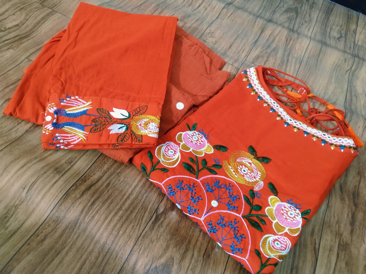 Stylish cotton embroide sleeveless kurti set with chic festive detailing