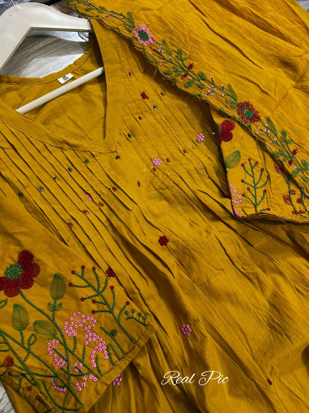 Women's Premium Pure Cotton Fla Anarkali Kurta Pant & Embroide Dupatta Set