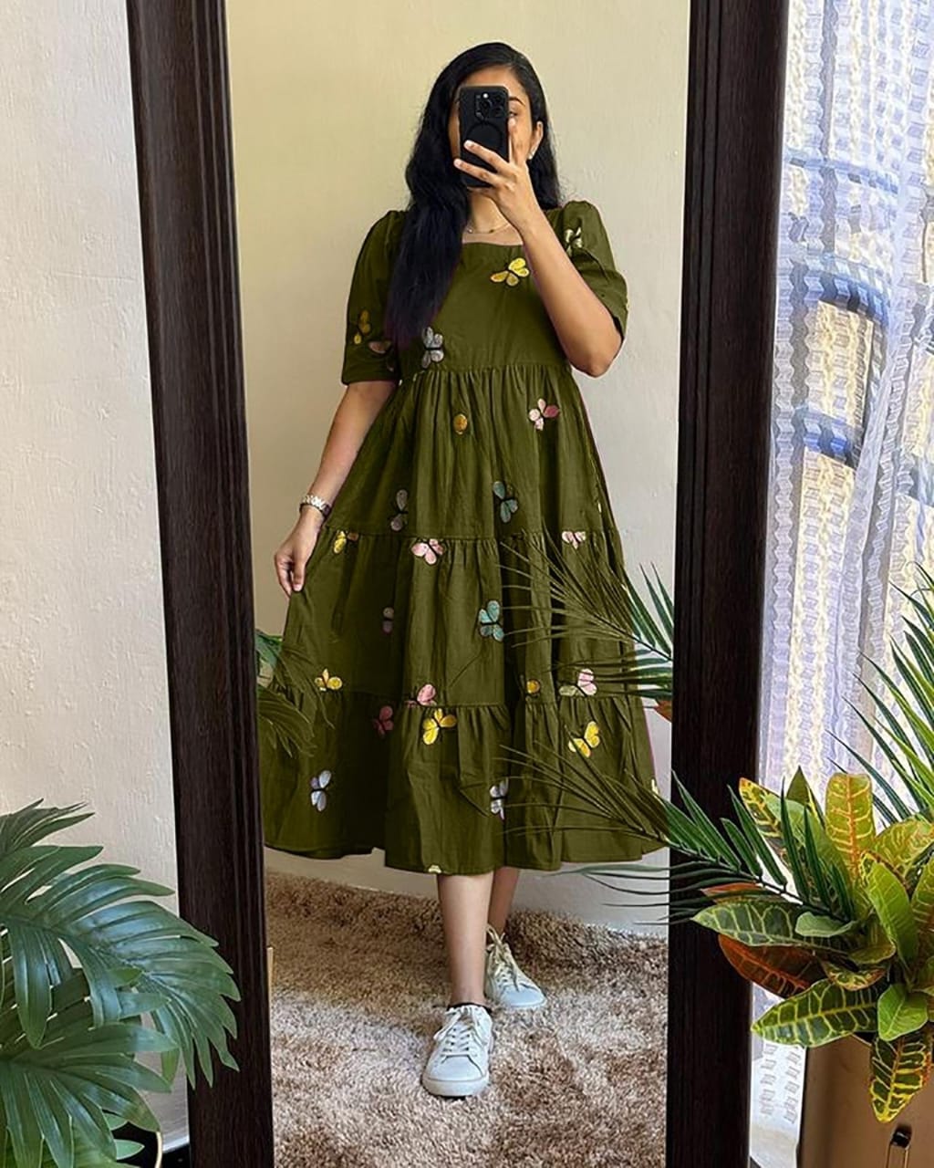Mahndi Butterfly Print Cotton Kurti For Women