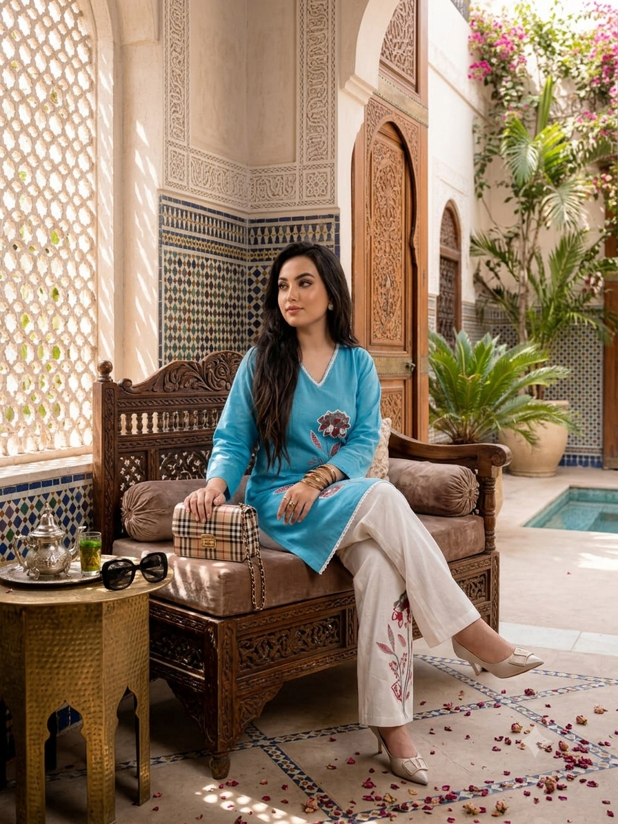 Women's Cotton Slub Floral Embroide Kurti Pant Co-Ord Set