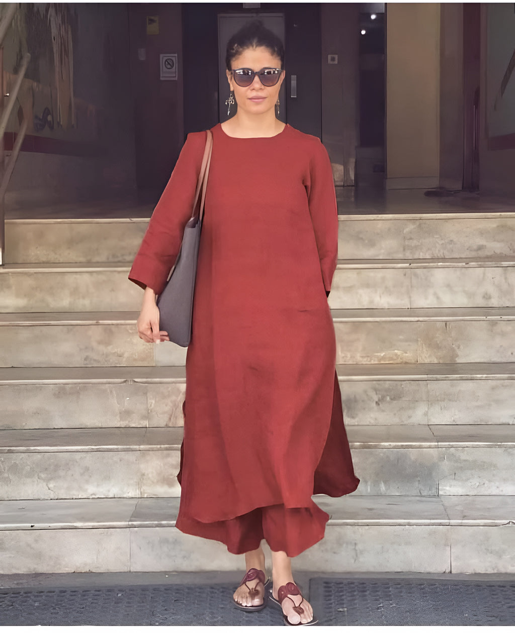 Stylish cotton slub monochrome kurti set with minimalistic design and everyday elegance