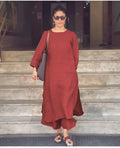 Stylish cotton slub monochrome kurti set with minimalistic design and everyday elegance