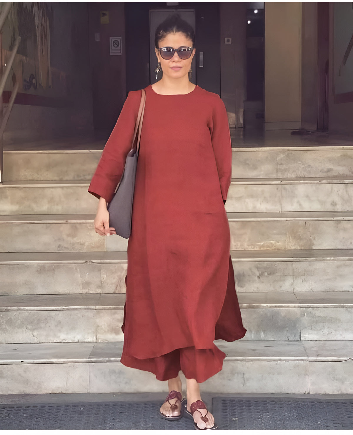 Stylish cotton slub monochrome kurti set with minimalistic design and everyday elegance