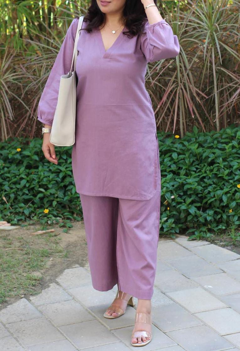 Stylish Cotton Slub Kurta And Pant Set For Women