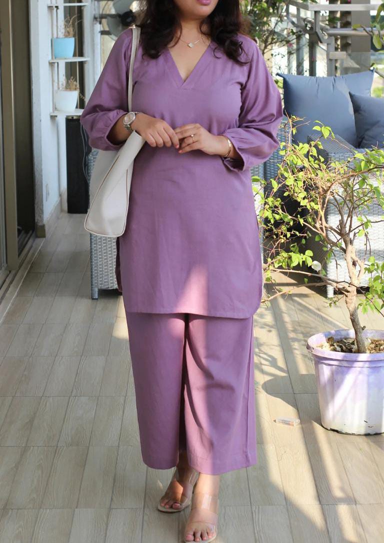 Stylish Cotton Slub Kurta And Pant Set For Women