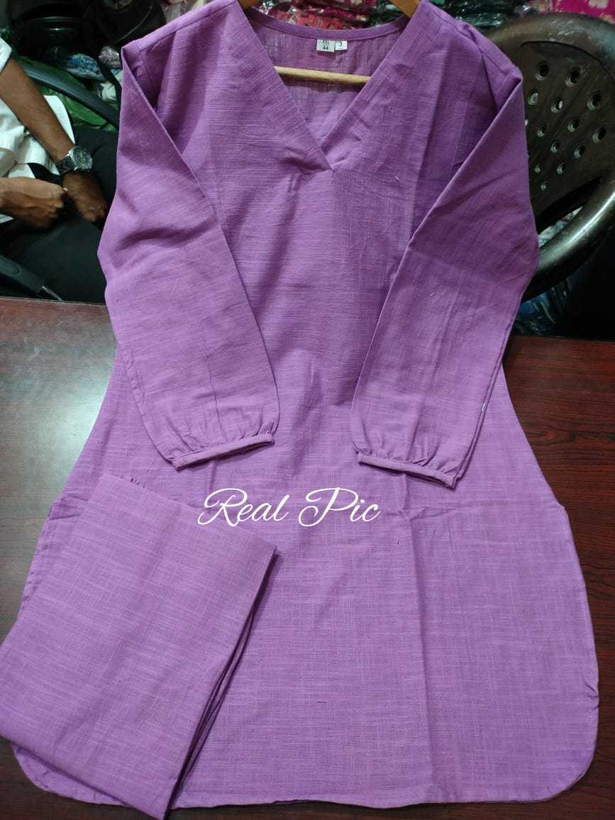 Stylish Cotton Slub Kurta And Pant Set For Women