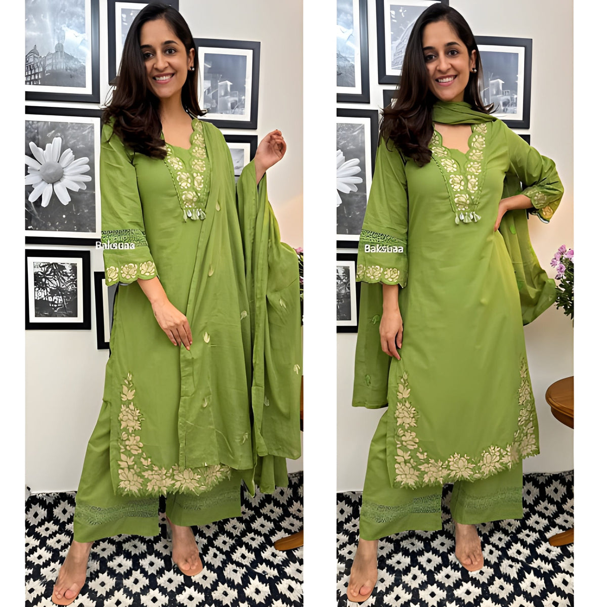 Designer Cotton Embroide Kurta Set with Dupatta – Leaf