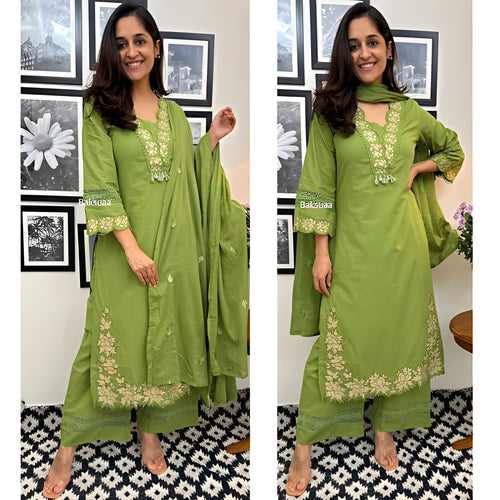 Designer Cotton Embroide Kurta Set with Dupatta – Leaf