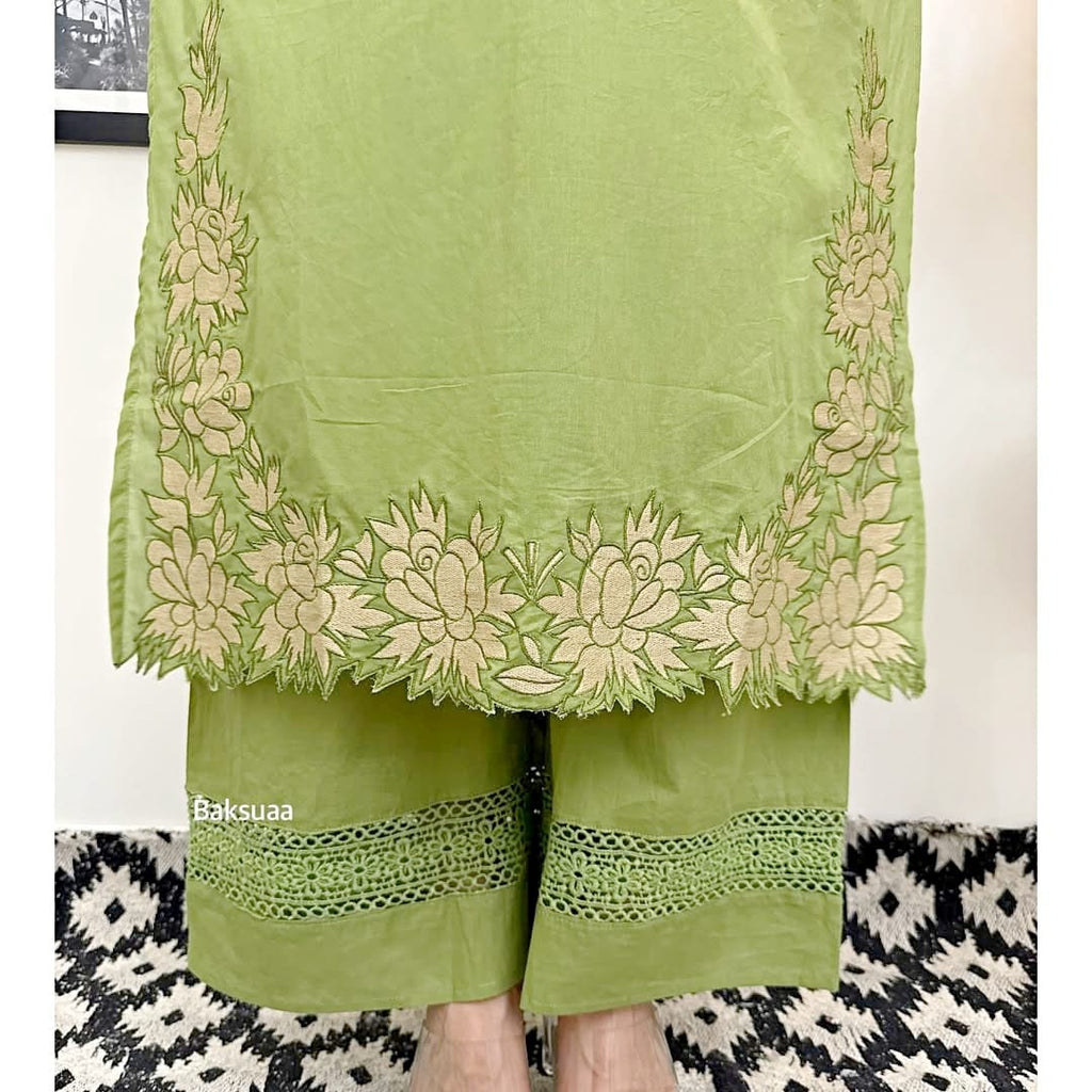 Designer Cotton Embroide Kurta Set with Dupatta – Leaf