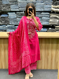 Women Stylish Cotton Kurta Set with Pants and Dupatta Adda Work Straight Ethnic Three Piece Suit