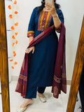 Women Printed Cotton Kurta Pant Dupatta Set