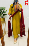 Women Printed Cotton Kurta Pant Dupatta Set