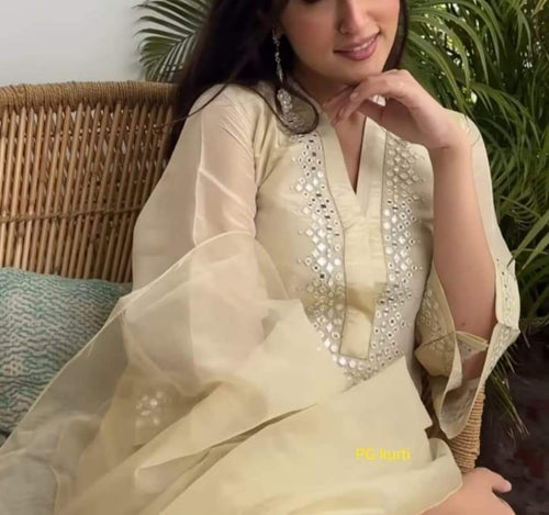 Chanderi Suit With Foil Mirror Embroidery Work