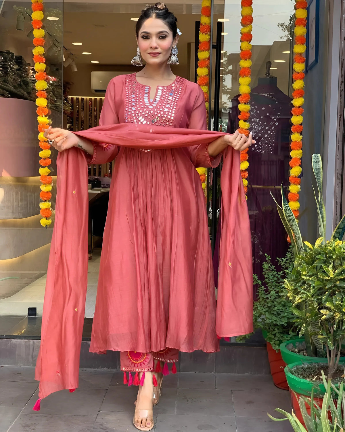 Handcrafted Embroide Pure Cotton Kurta, Pant & Dupatta Set