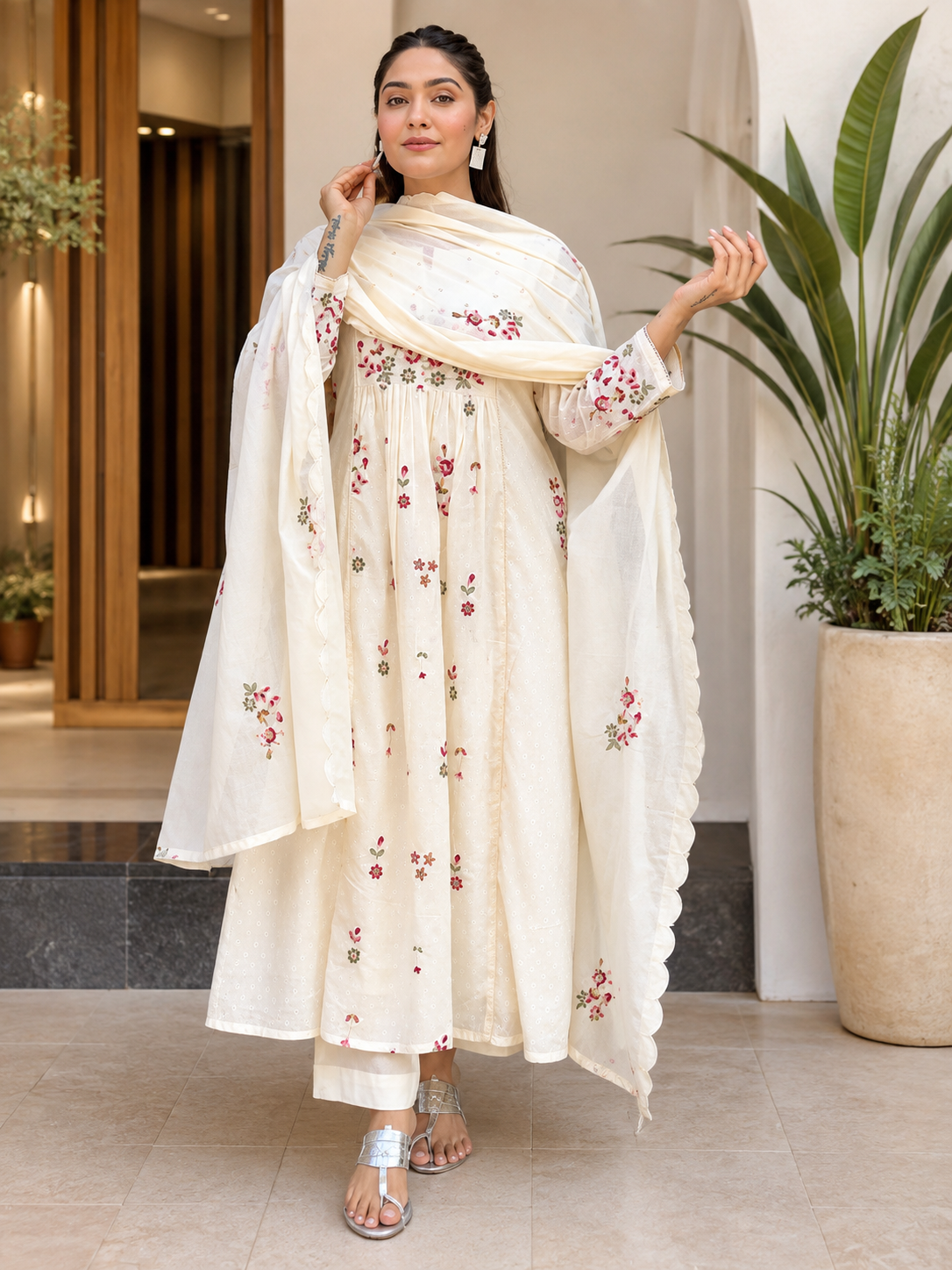 Women's Premium Cotton Embroide Kurta Pant & Dupatta Set