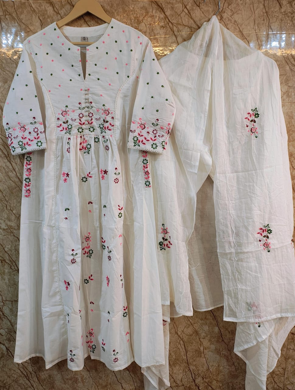 Women's Premium Cotton Embroide Kurta Pant & Dupatta Set