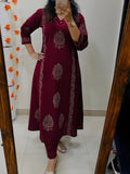 Designer Cotton Kurti Pant Set with Hand Block Print and Mirror Detailing — chic Two-Piece Ensemble for Festive and Everyday Wear
