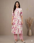 Trending Pure Cotton Floral A-Line Kurti Palazzo Co-Ord Set
