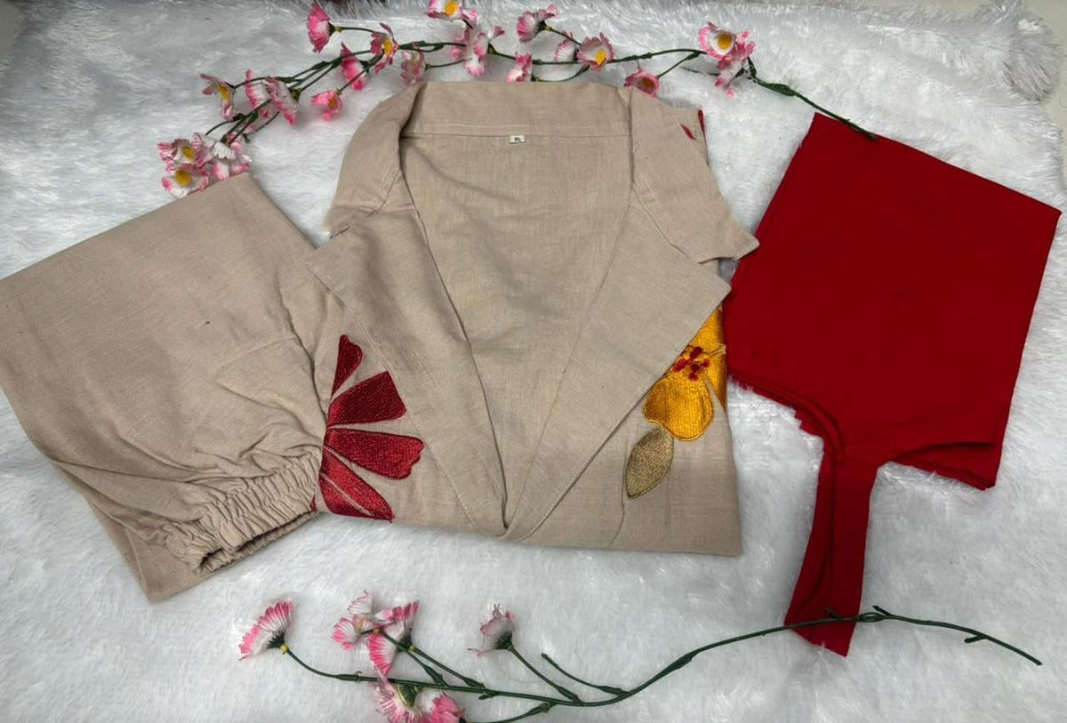 Tailo Floral Embroide Three-Piece Coord Set with Blazer and Straight Pants — chic Fusion Wear for Office and Day Events