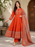 Women's Premium Cotton Fla Kurta Pant & Printed Malmal Dupatta Set