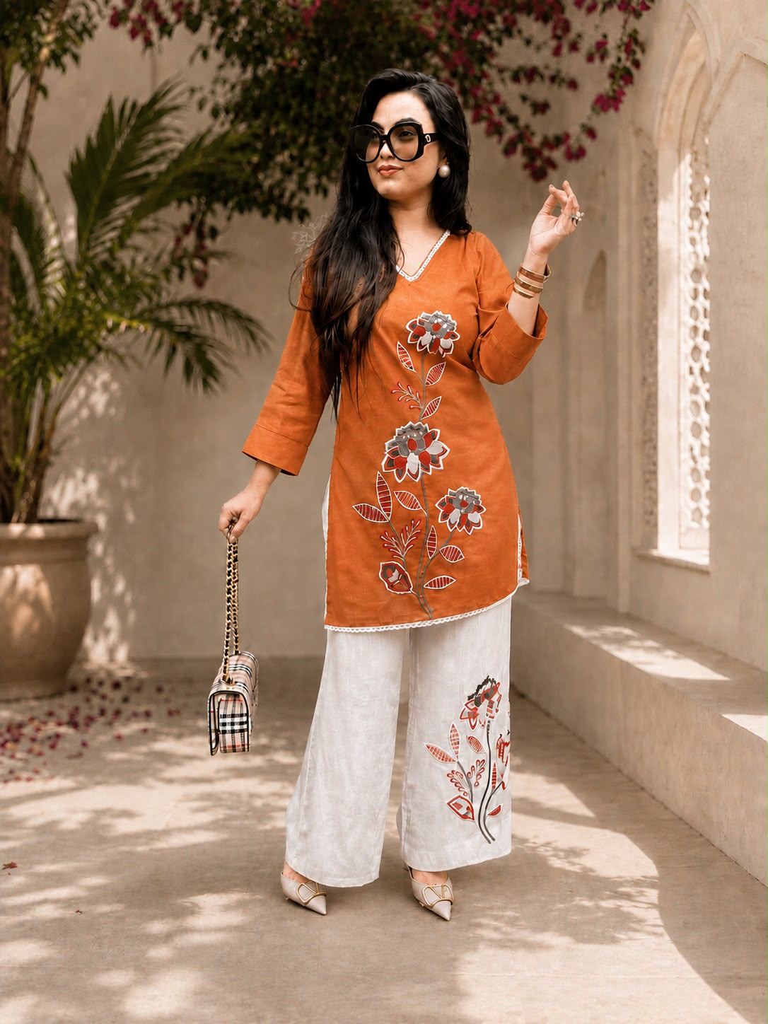 Women's Cotton Slub Floral Embroide Kurti Pant Co-Ord Set
