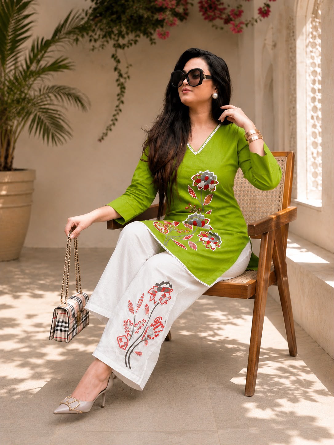 Women's Cotton Slub Floral Embroide Kurti Pant Co-Ord Set