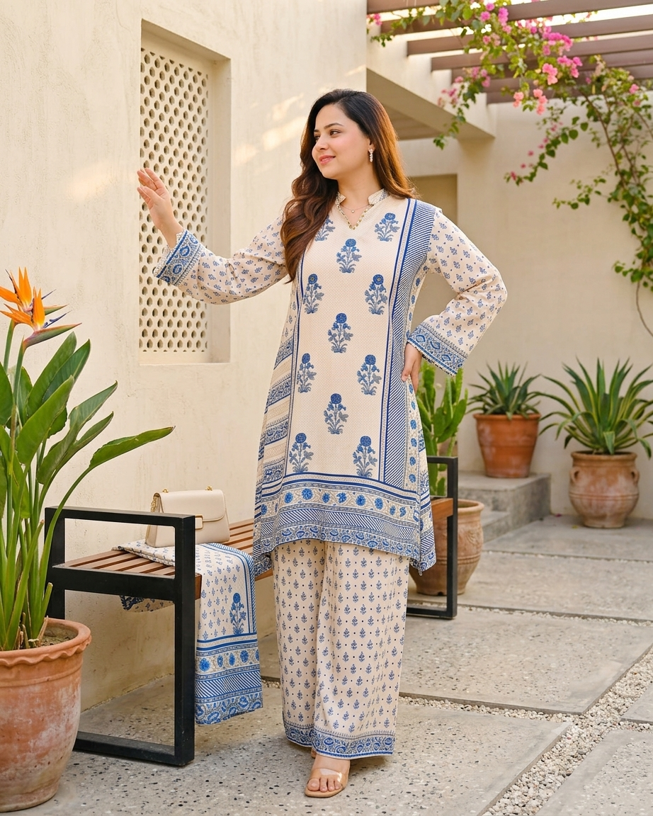 Women's Pure Crepe Floral Printed Co-Ord Set with Inner