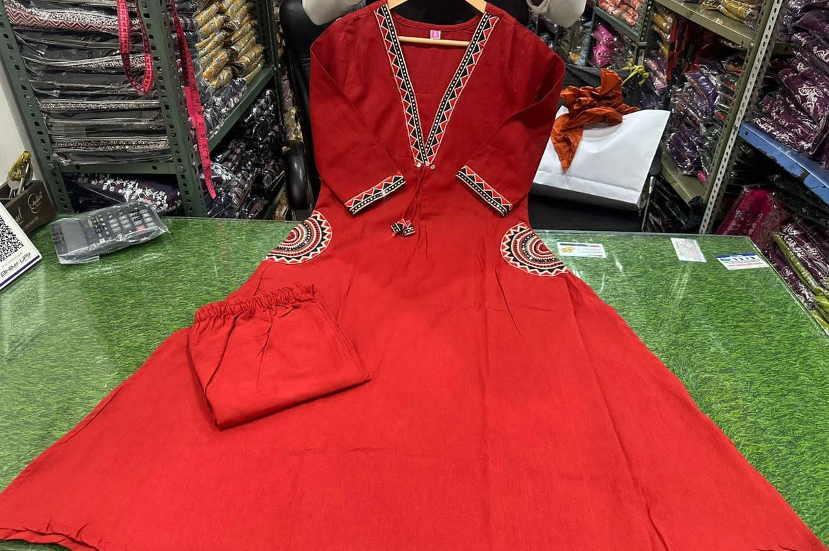 Women Stylish Cotton Flex Kurta Palazzo Set with Embroide Ethnic Detailing