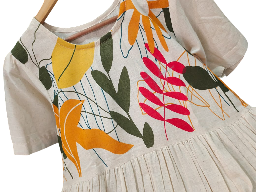 Beautiful Floral Print Cotton Flex Midi Kurti For Women