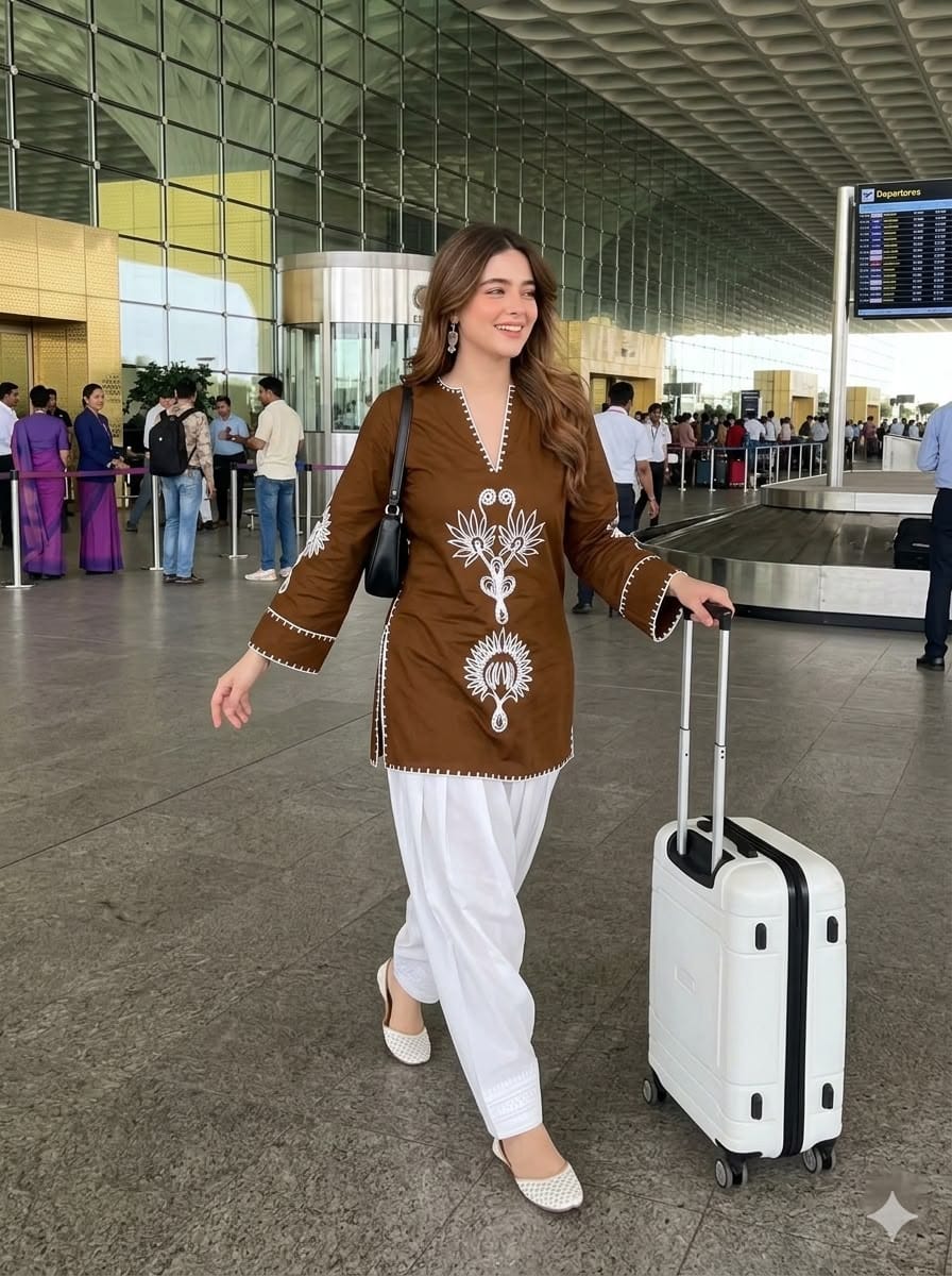 Women's Pure Cotton EmbroideBRN Kurta with Farshi Salwar Set