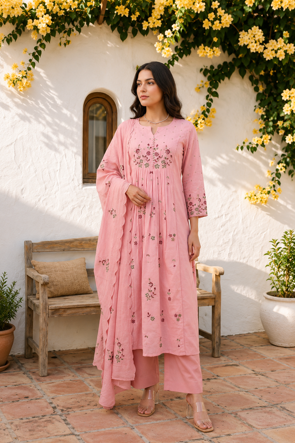 Women's Premium Cotton Embroide Kurta Pant & Dupatta Set